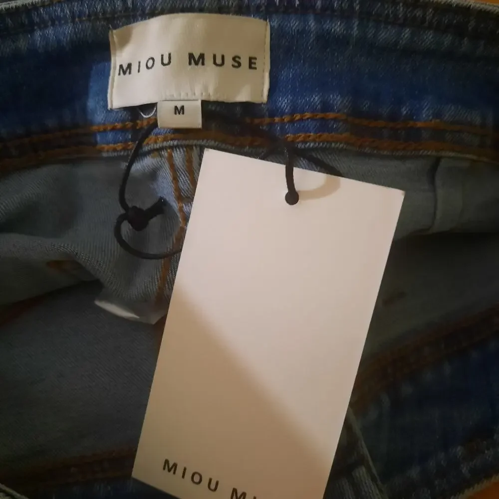 Miou Muse Womens High Rise Raw Hem Crop Wide Leg Jeans Size M NWT